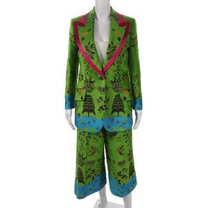 Gucci Womens Floral & Landscape Print Blazer Pants Suit Set Green Size 42 44